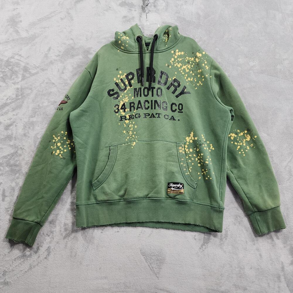 Superdry Hoodie Mens XL Green Custom 3rd Street Distressed Biker Moto Racing